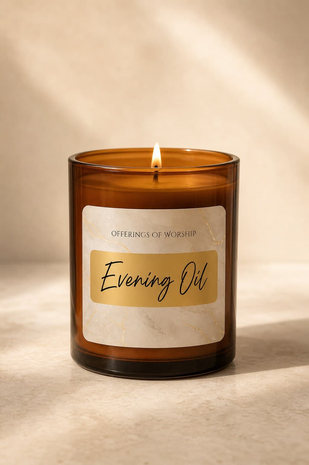 Evening Oil — Vanilla, sandalwood, and golden amber.