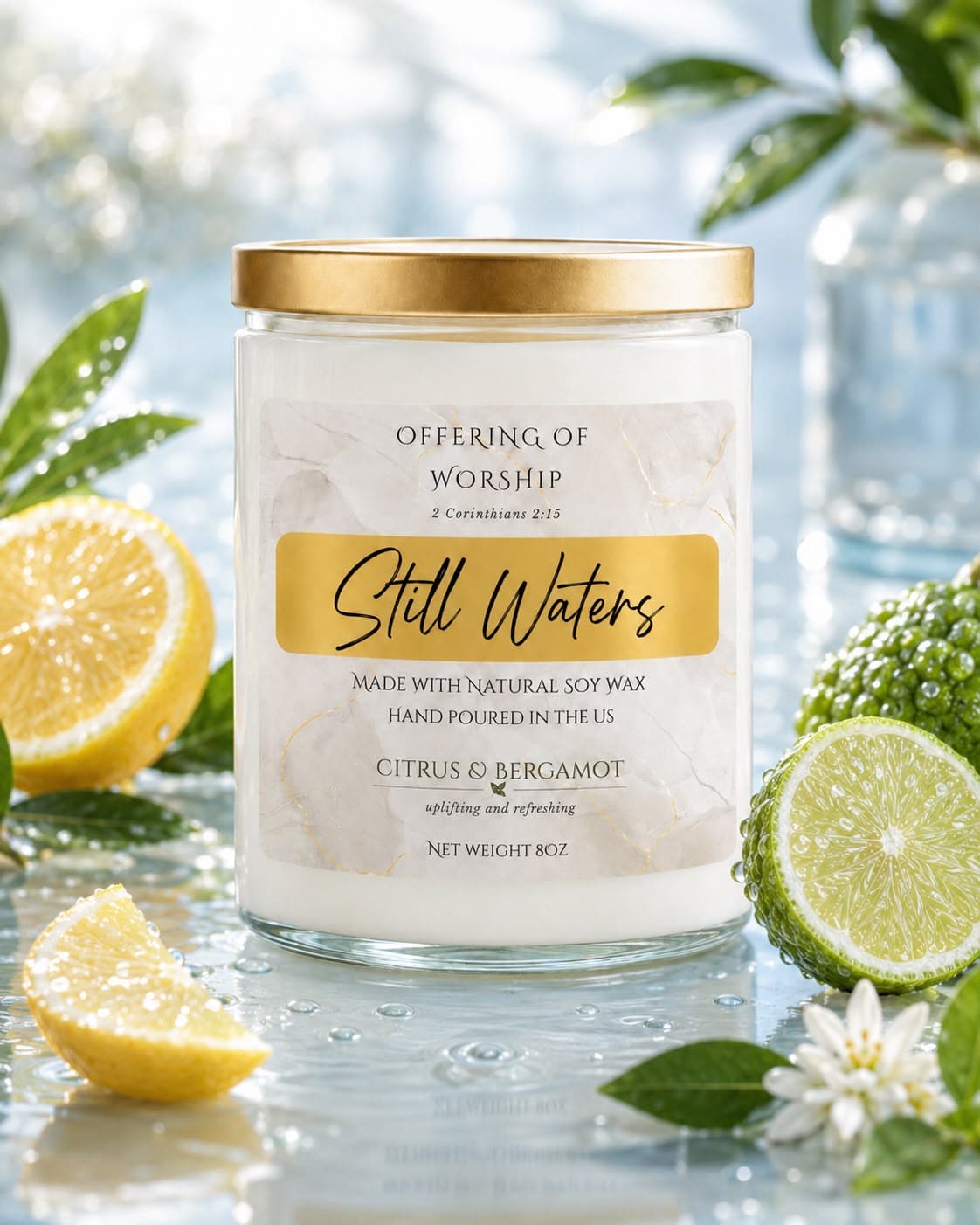 Still Waters — Fresh rain, white tea, and peaceful air.